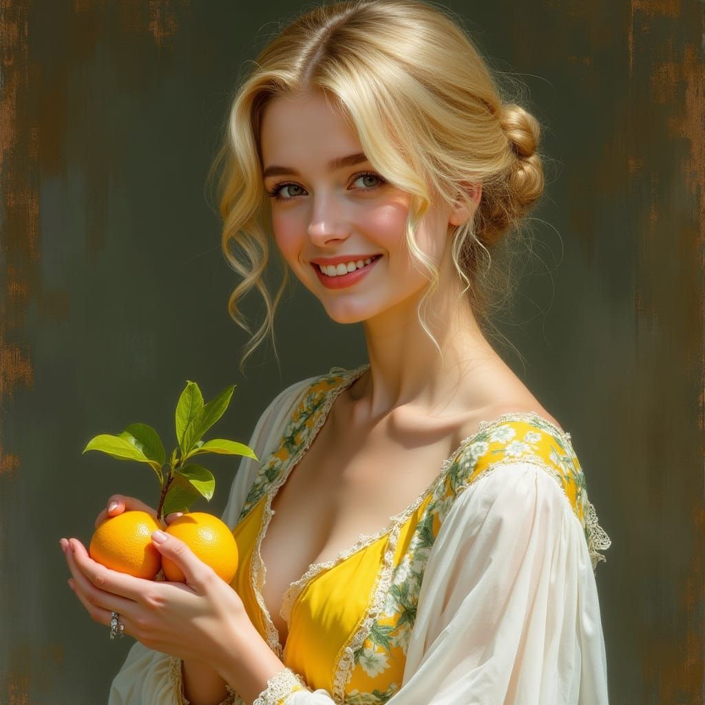 Blonde Woman with Lemons: An Oil Painting Portrait