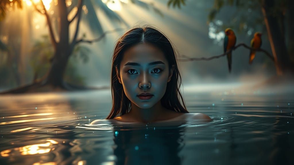 Mystical Rainforest Goddess with Bioluminescent Eyes