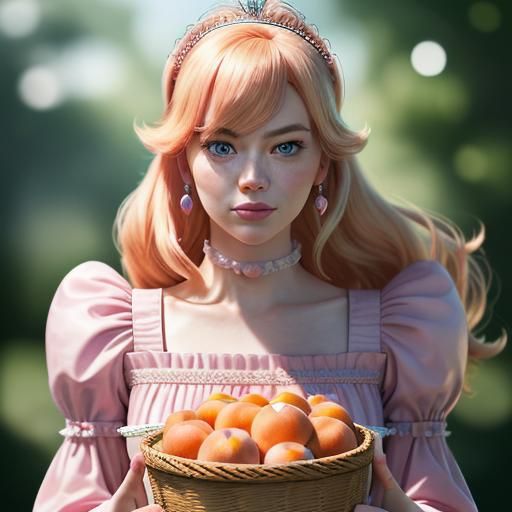 Emma Stone as Princess Peach: Hyperrealistic Portrait