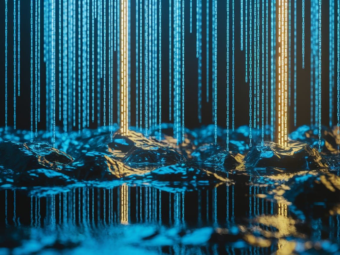 Glowing Digital Rain Falls on a Wet Matrix-Inspired Cityscap...