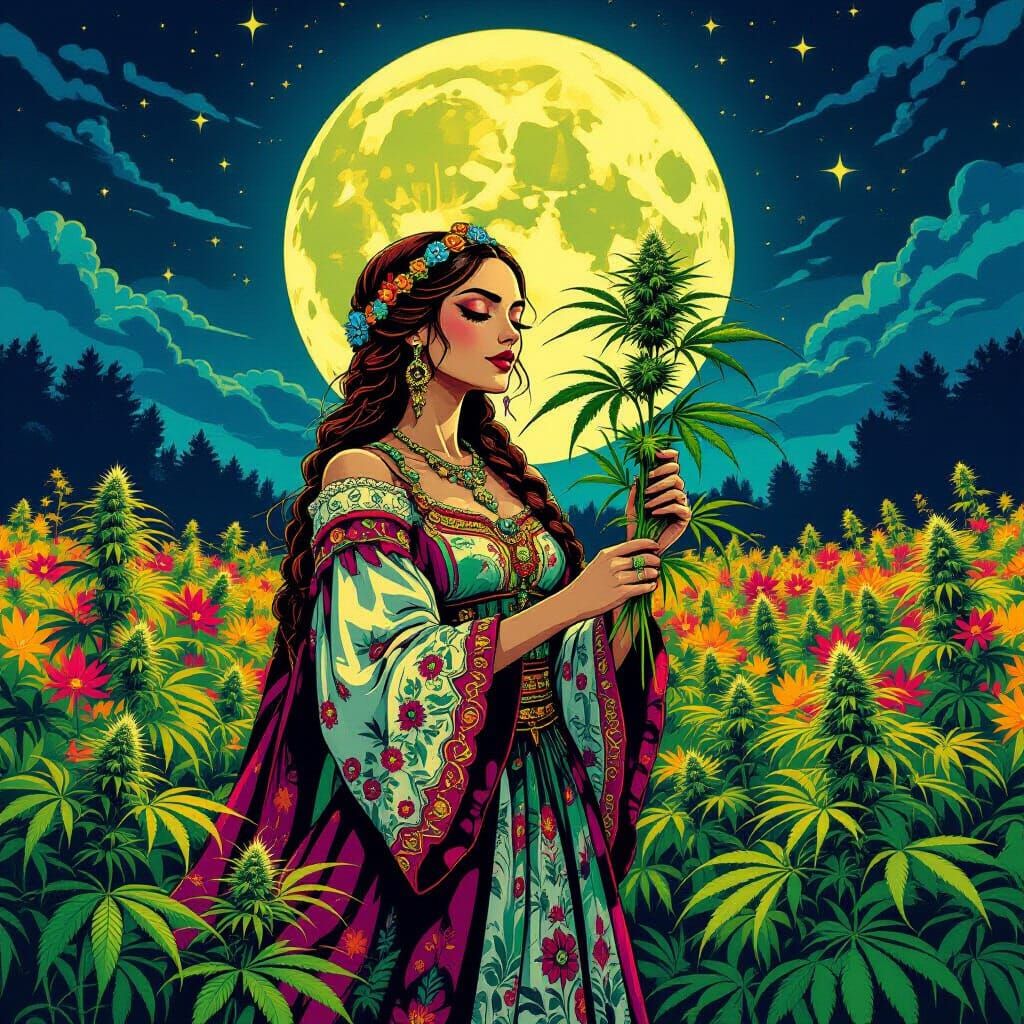 Slavic Goddess in Cannabis Field Comic Art