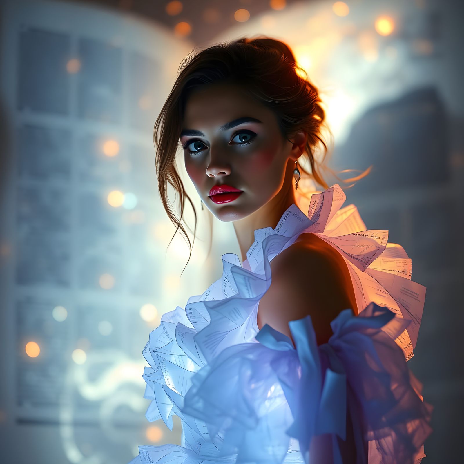 Spectral Female Model on Whimsical Book Page