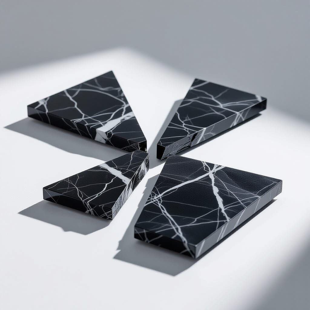 Cracked Black Corian Slab with White Veins