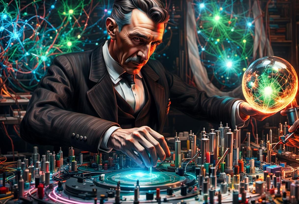 Nikola Tesla's Fluorescent Light Experiment, Digital Art