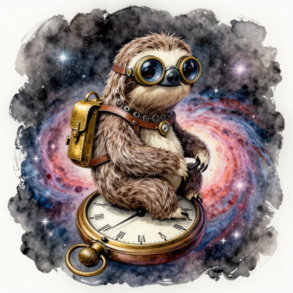Adorable Sloth Time Traveler in Nebula