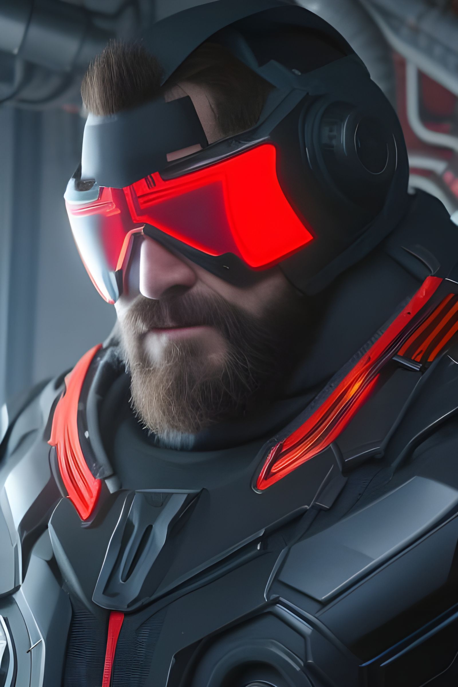 Sci-Fi Portrait of Russian Soldier in Cyberpunk Style