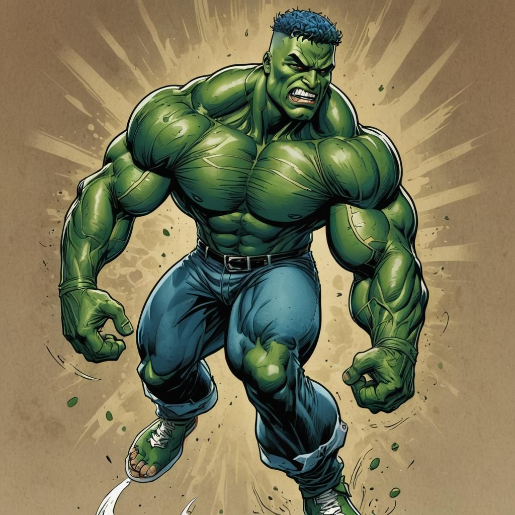 Green-Skinned Wrestler in Comic Book Style