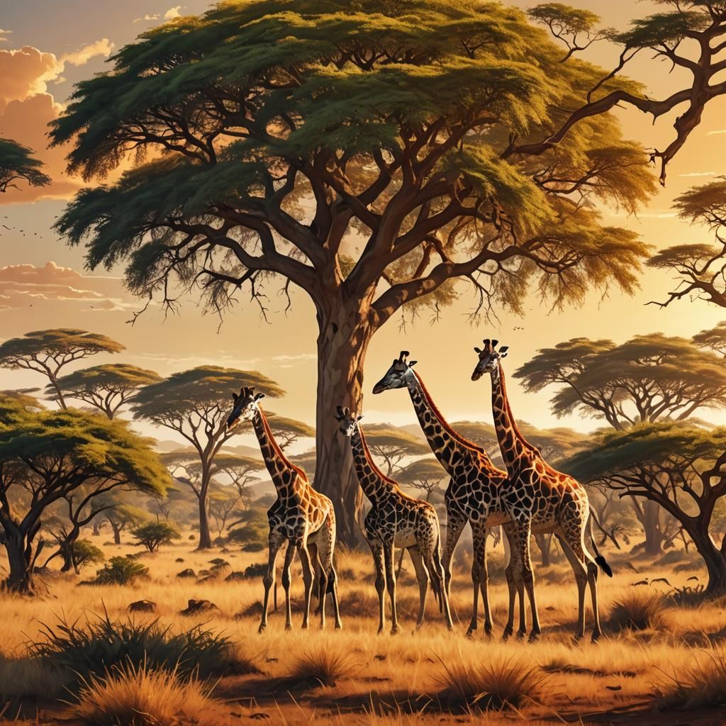 African Savannah at Sunset: Digital Art