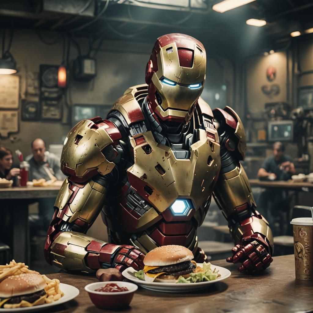 Iron Man's Burger Break: A Cinematic Still