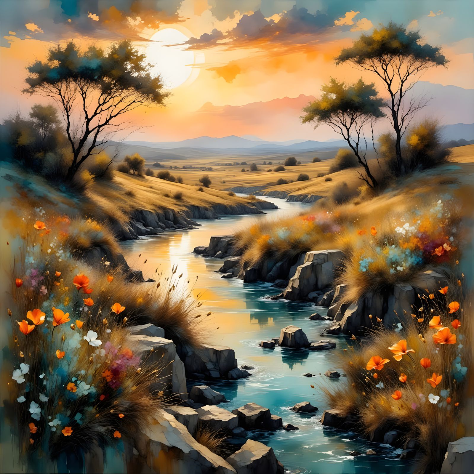 Vibrant African Savannah Wildlife Scene in Spring