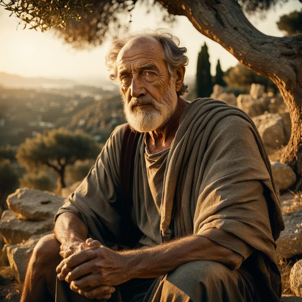 Serene Stoic Philosopher Portrait in Golden Light