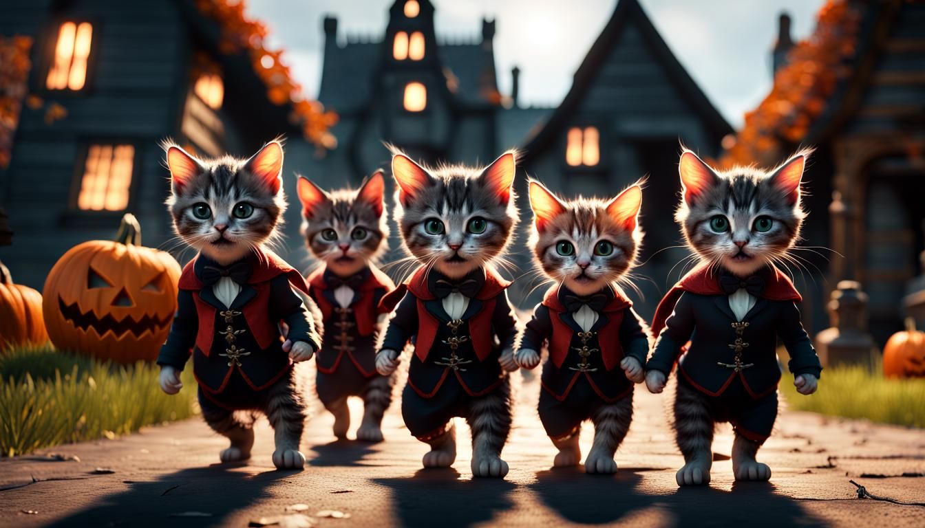Kittens in Halloween Costumes Haunt Wonderland