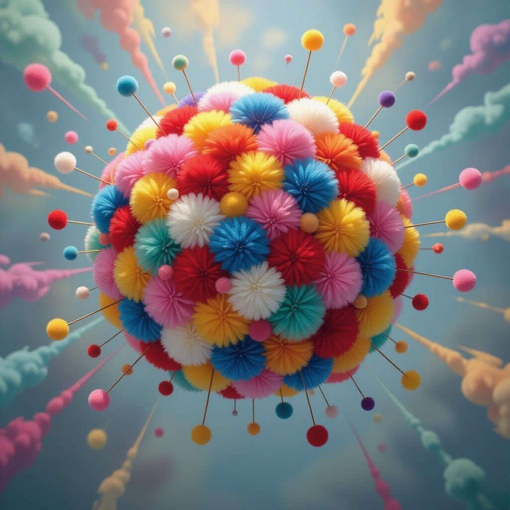 Colorful Pom Poms Explosion in Pop Art Style