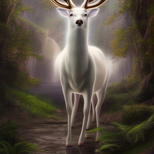 White Deer: Spiritual Animal in Detailed Matte Painting