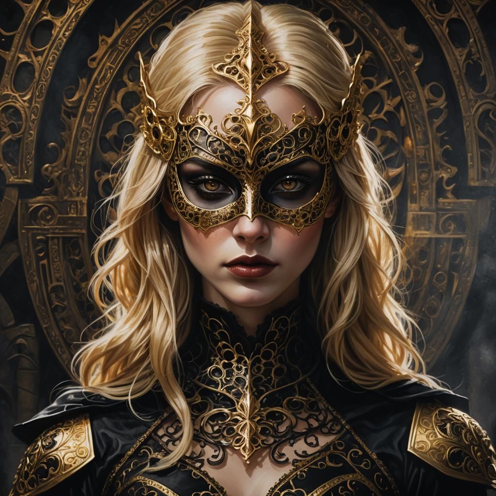 Gothic Dark Fantasy Woman with Gold Mask