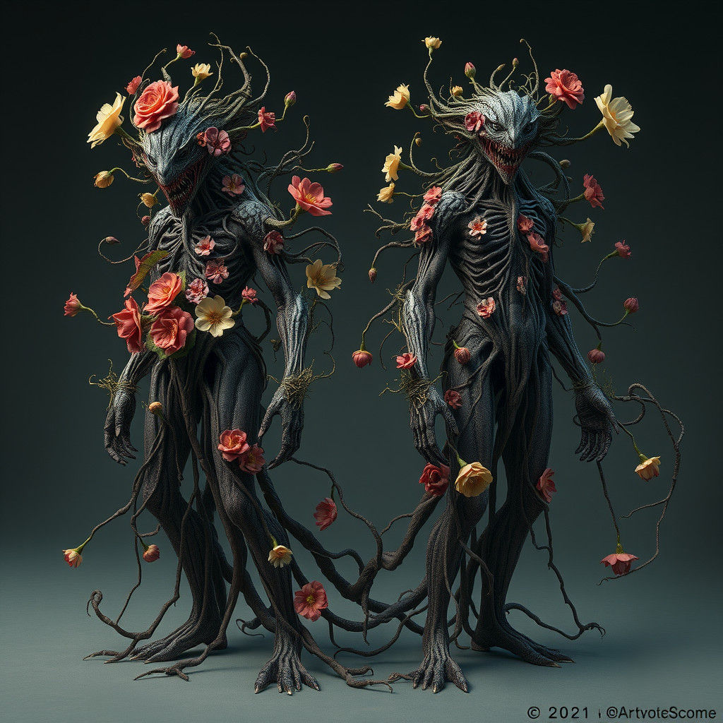 Gothic Hybrid Creature: A Floral and Human Fusion
