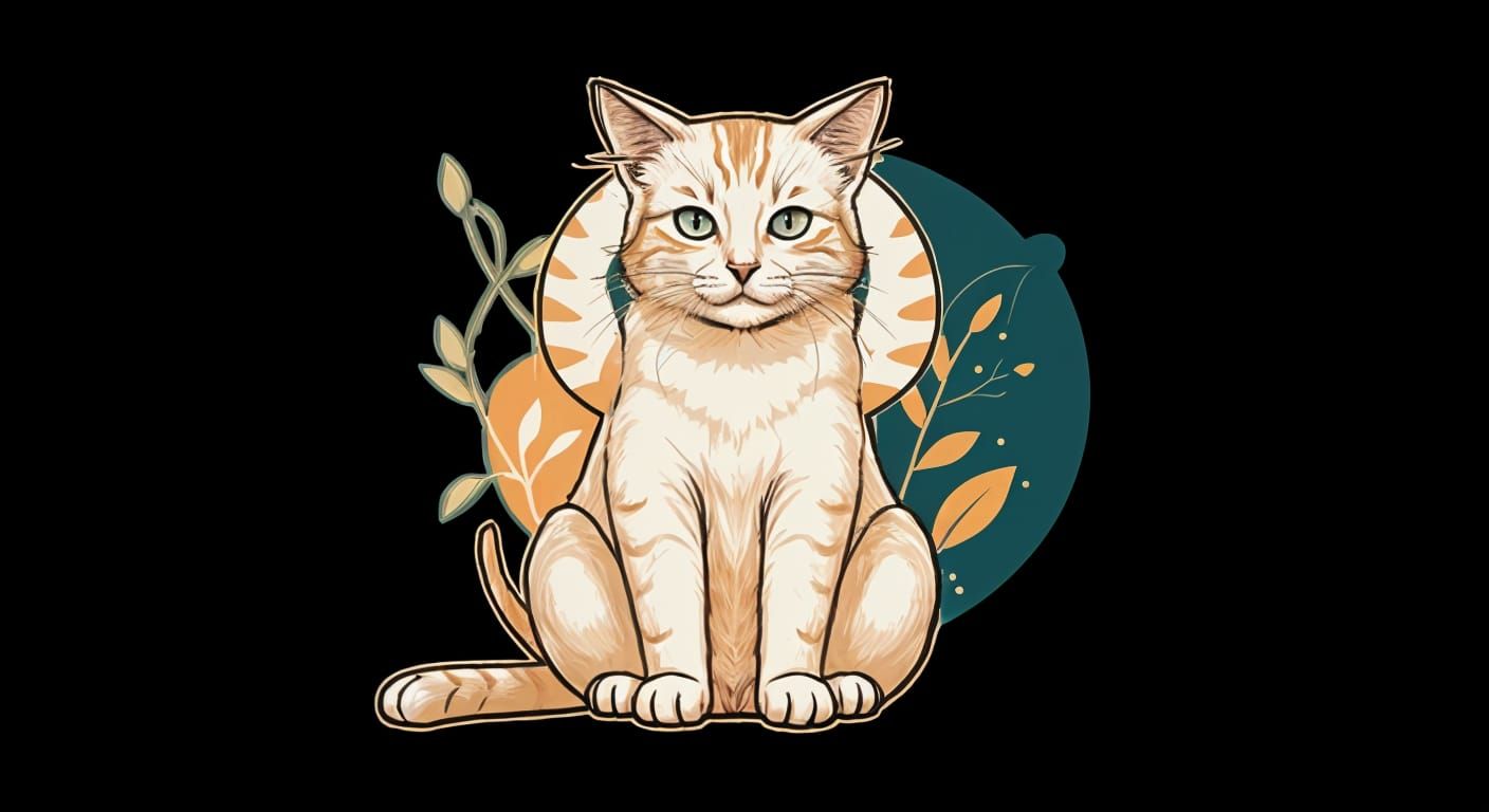 Minimalist Cat Sketch with Paws Over Ears