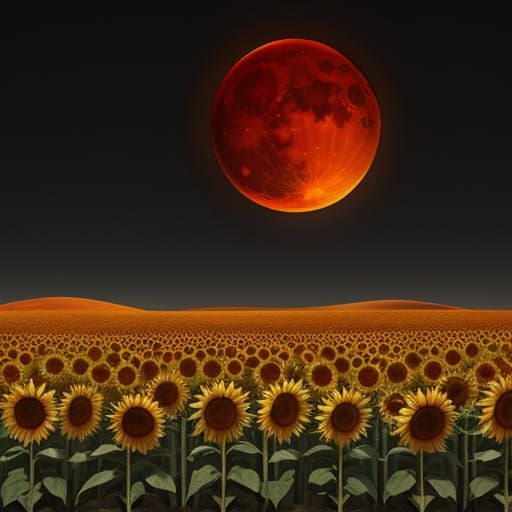 Dreamy Blood Moon Blooms in a Hazy Liminal Landscape