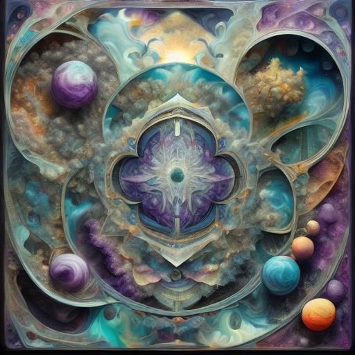 Amethyst Majesty: Neosurrealist Fractal Oil Painting