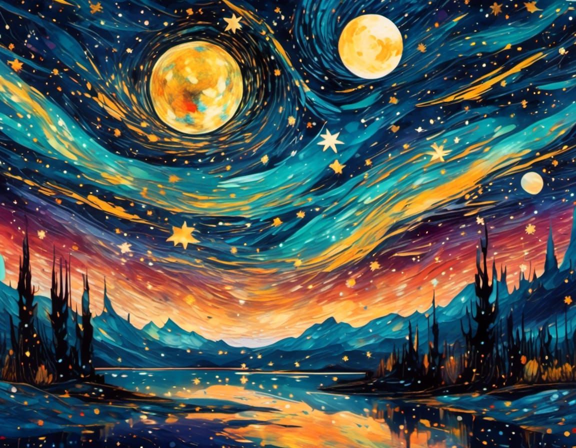 Frozen Lake Under Swirling Stars, Van Gogh Style