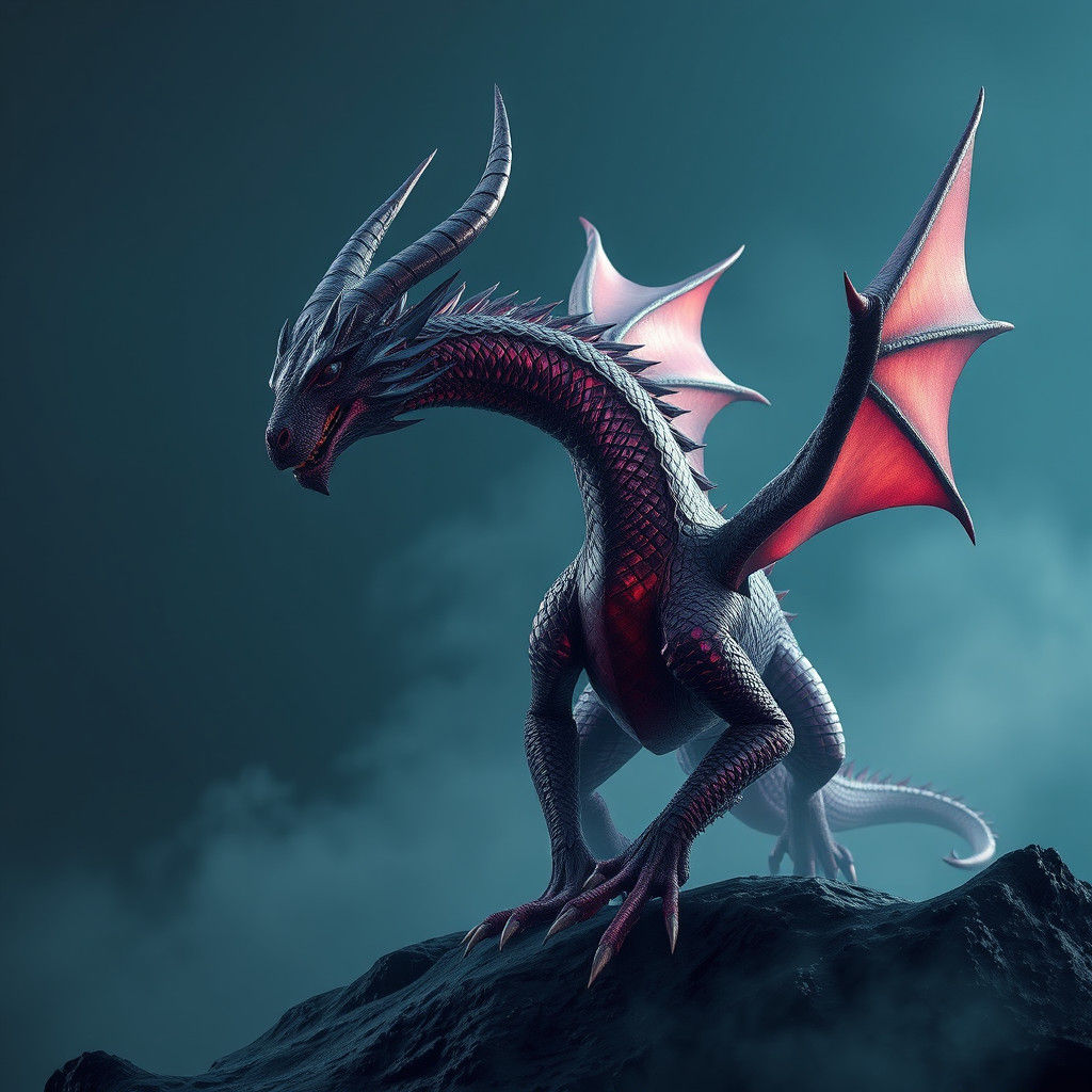 Majestic Dragon with Purple, Red, and Silver Scales