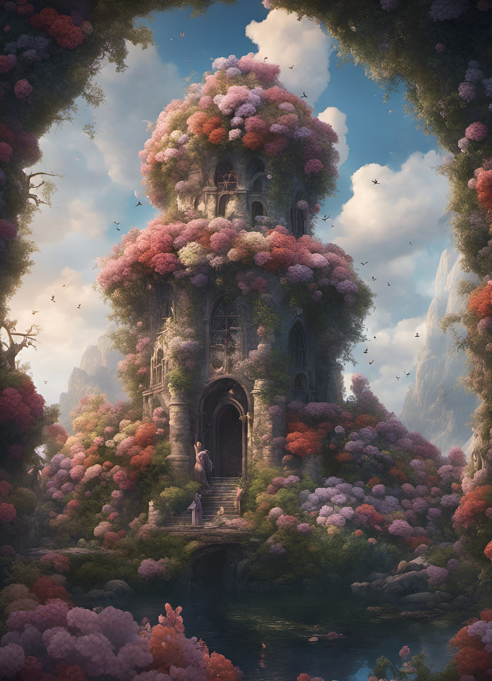 Detailed Flower Tower Concept Art in 8K