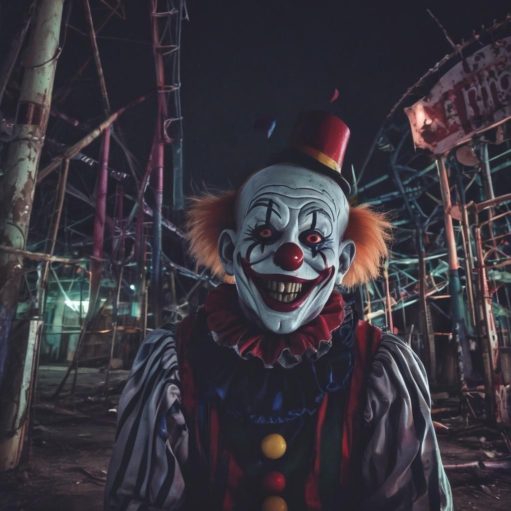 Creepy Clown in Abandoned Amusement Park