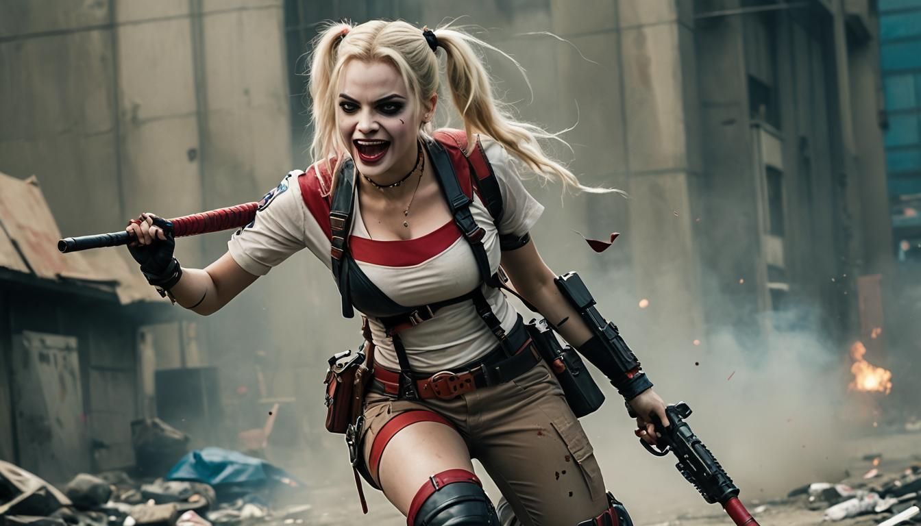 Blondie as Harley Quinn in Action Scene