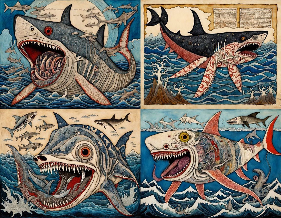 Surreal Underwater Mutant Creatures in Mixed Media Style