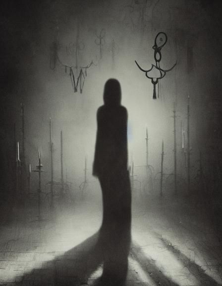 Eerie Ouija Board Demon in Haunted Oil Painting