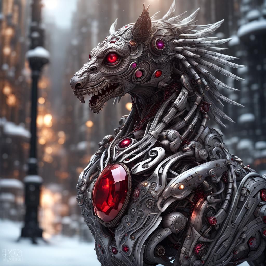 Biomechanical Snow Griffin Android in Futuristic Sci-Fi