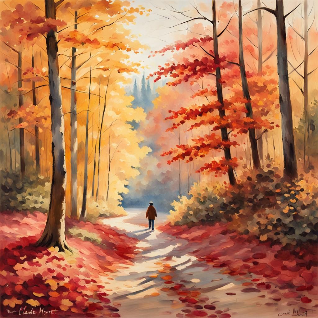 Impressionistic Autumnal Forest Landscape in Golden Light