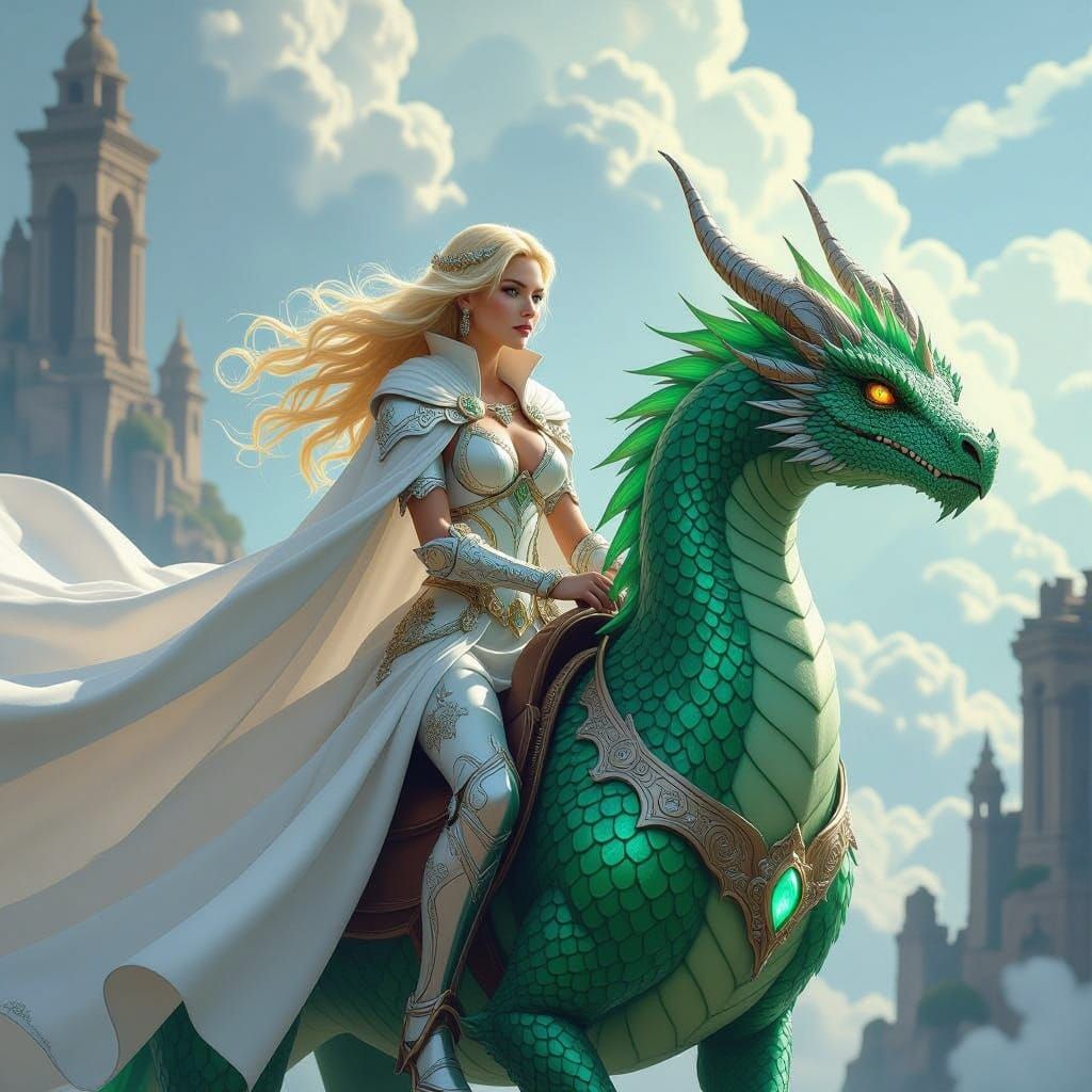 Regal Dragon Rider in Futuristic Mythological Art