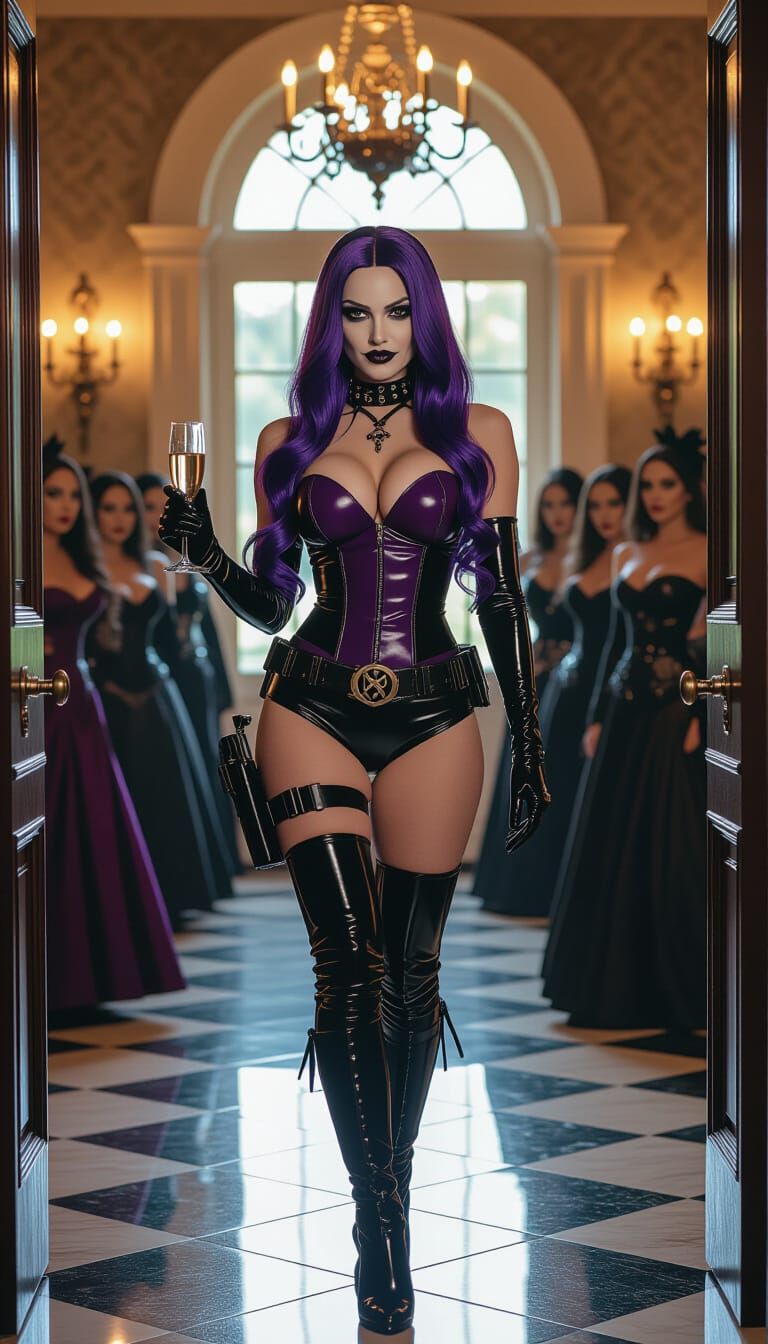 Lara Croft as Harley Quinn in Gothic Ballroom
