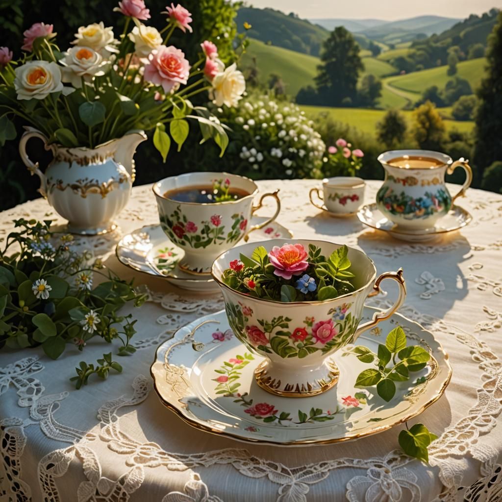 Miniature Garden in Teacup: Dutch Master Still Life