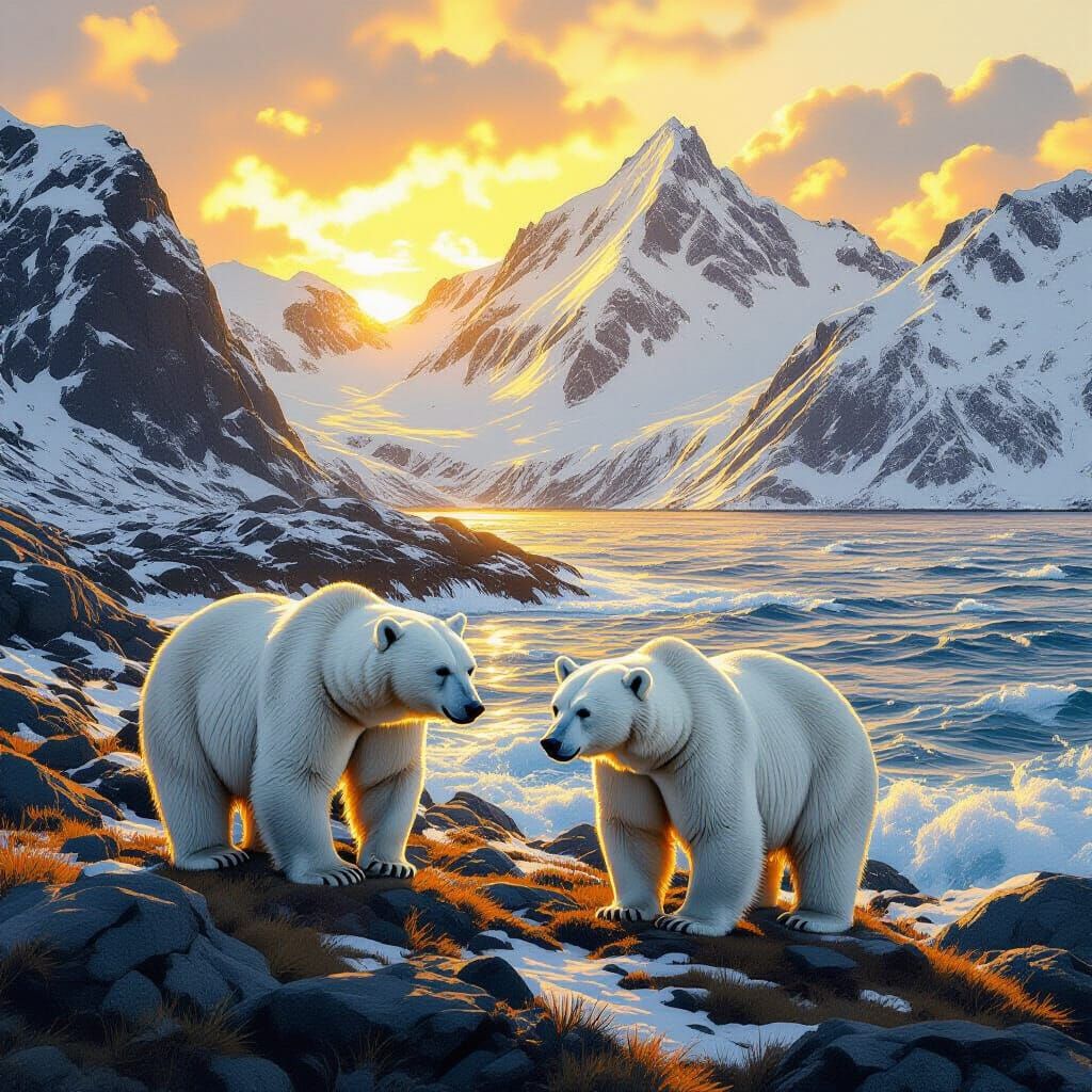 Polar Bears in Rugged Coastal Landscape