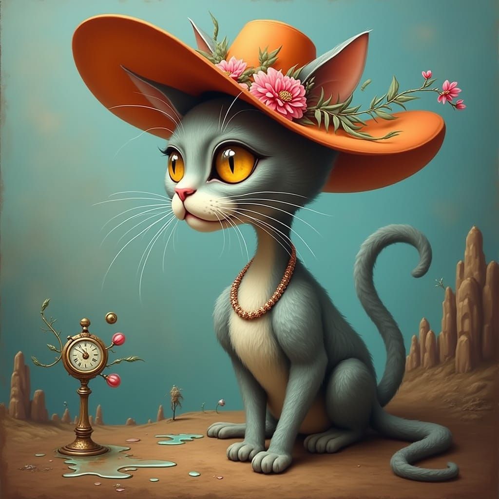 Surrealist Feline in a Dreamlike Kentucky Derby Hat