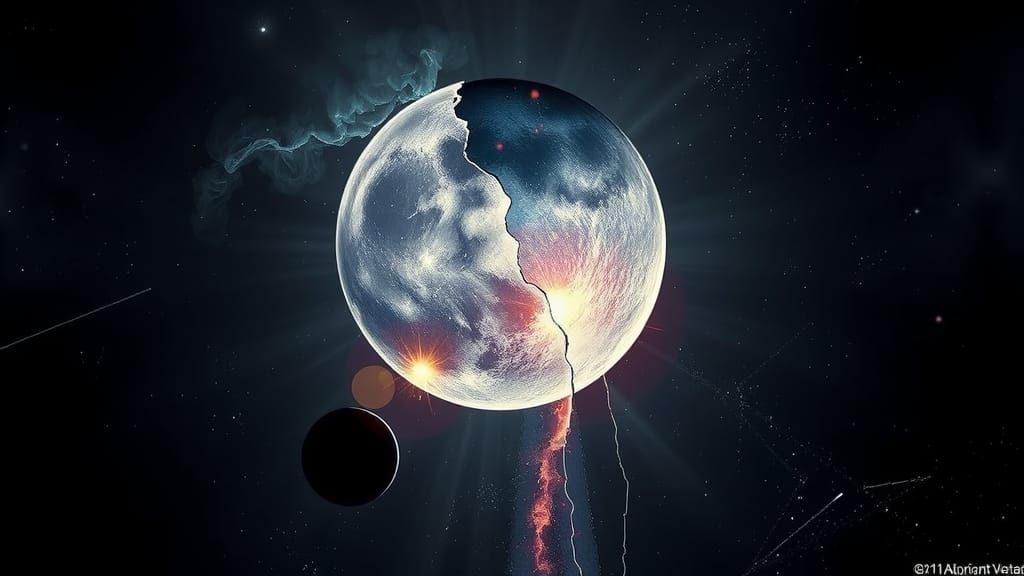 Fractured Moon with Nebula Waterfall in HDR