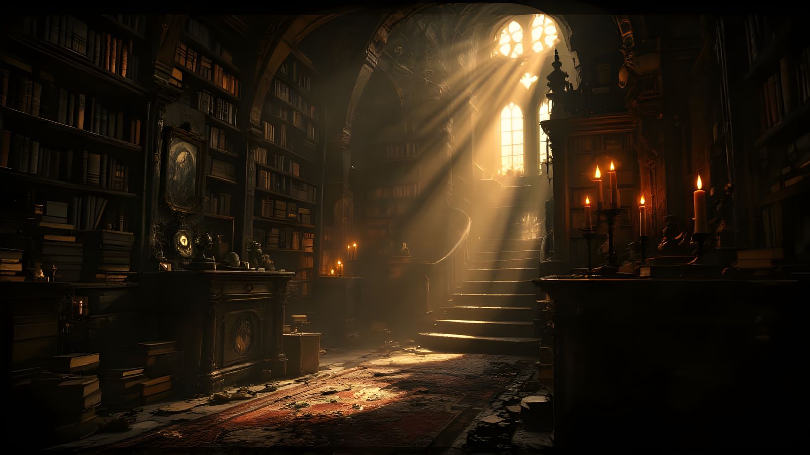 Mysterious Castle Library with Cinematic Lighting