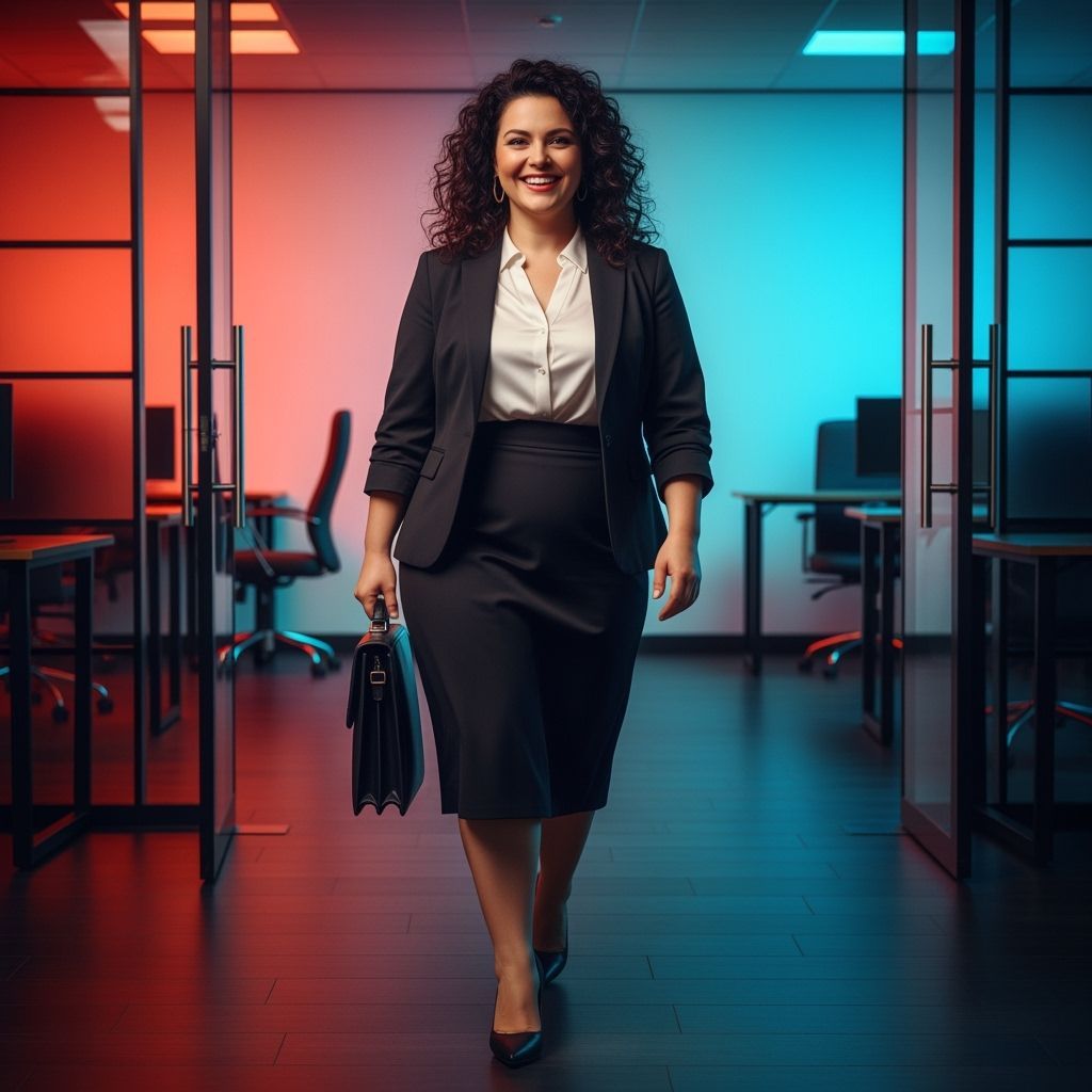 Woman Arrives for Office Interview in Cinematic Style