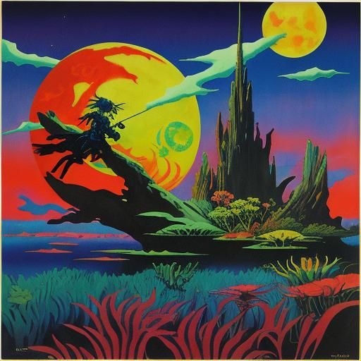Roger Dean shin hanga psychedelic art action painting tetrad...