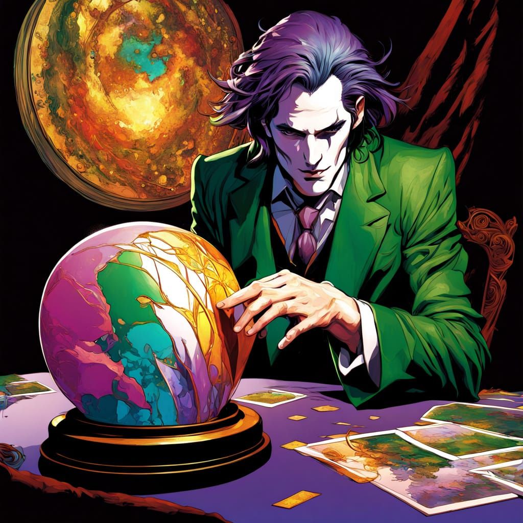 Art Nouveau Androgynous Figure in Mystical Realm