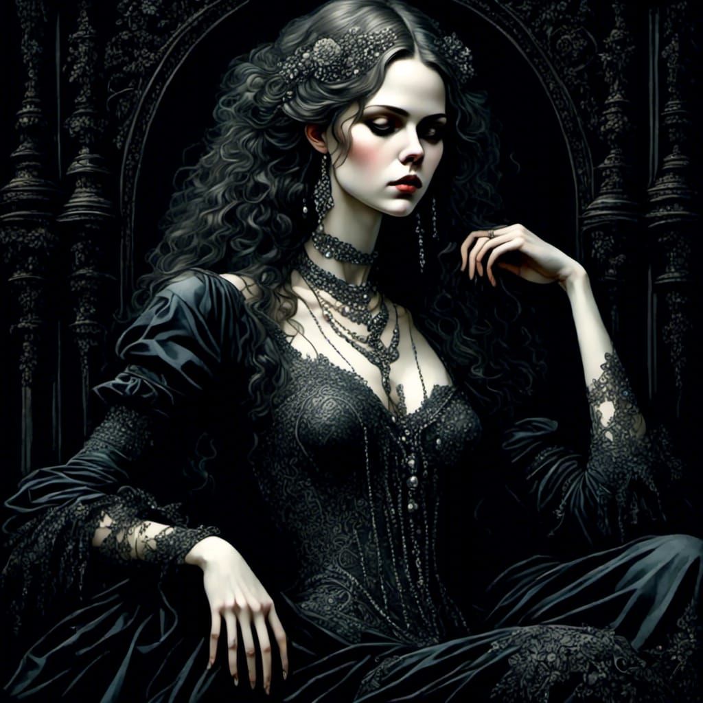 Gothic Glamour: Elegant Dark Portrait in Black and Silver
