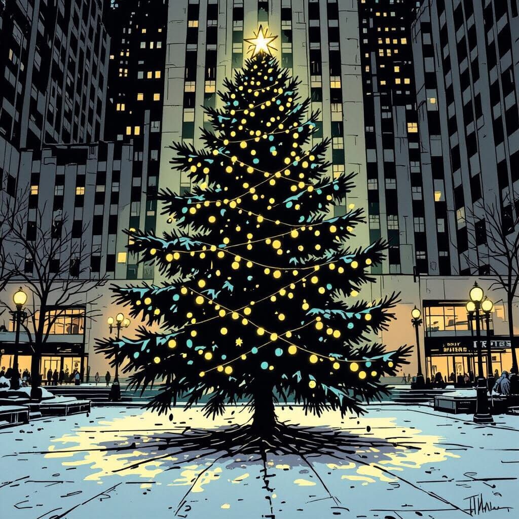 Droopy Rockefeller Christmas Tree in Comic Style