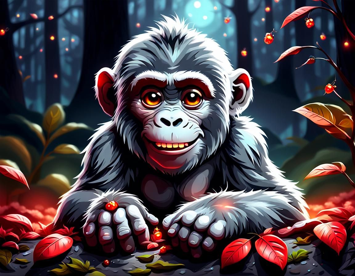 Adorable Ape Smiling in Enchanted Forest