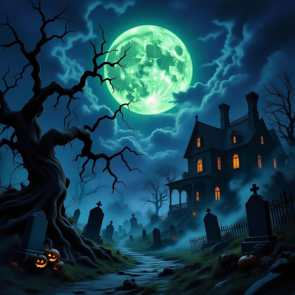 Haunted Halloween Night Digital Matte Painting