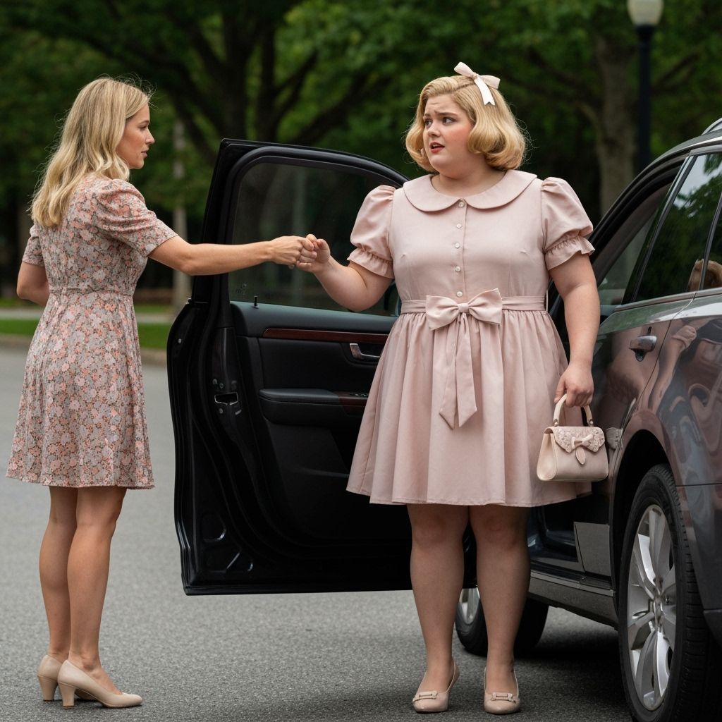 Woman Opens Car Door For Crossdressing Man in Girlish Dress