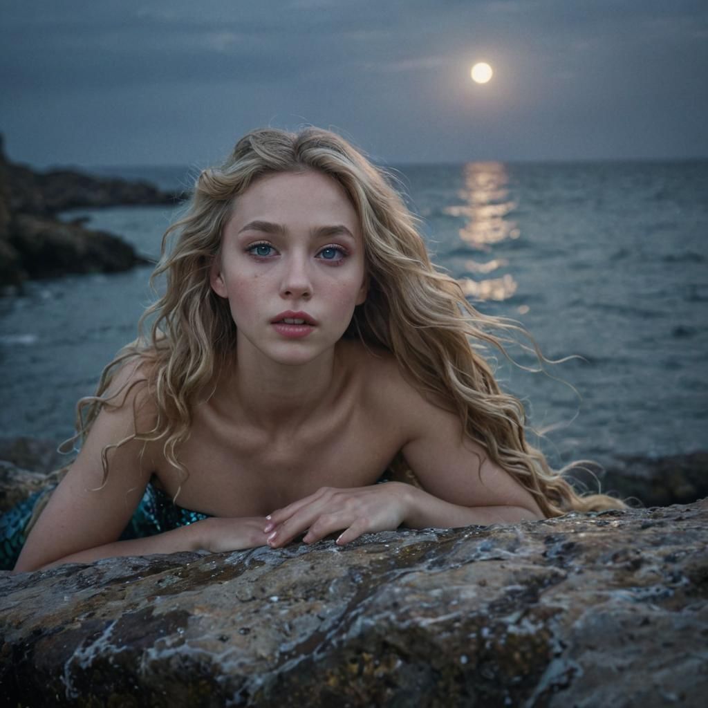 Mermaid Portrait with Sapphire Eyes in Magical Realism