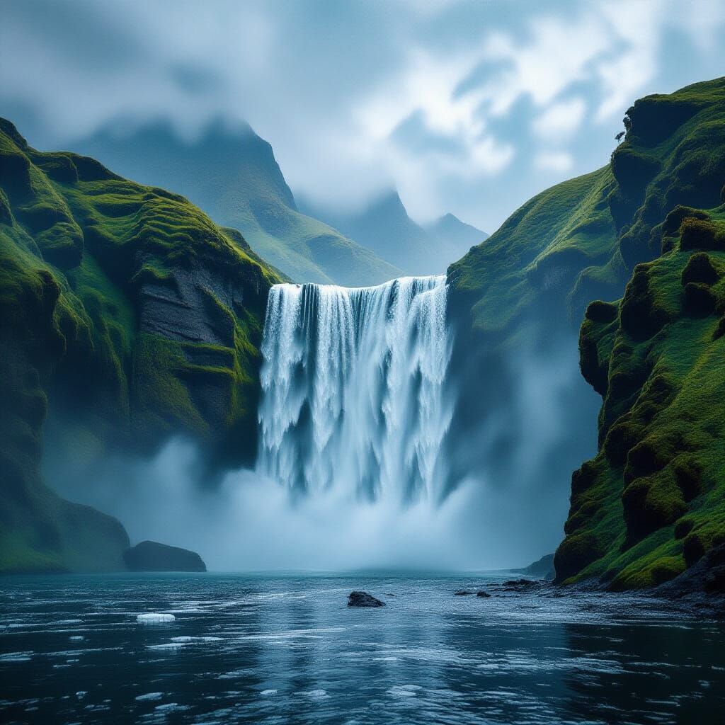 Epic Waterfall: Dramatic Digital Matte Painting