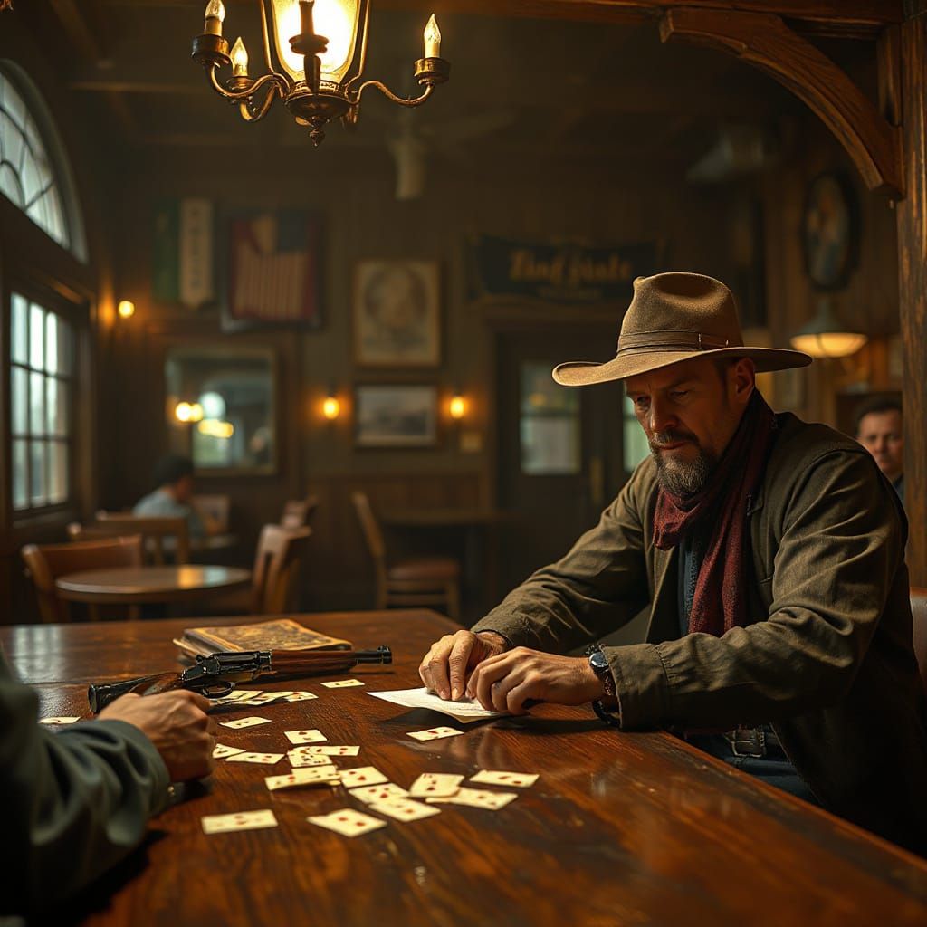 Preacher Gambles Bible for Colt in Dusty Saloon